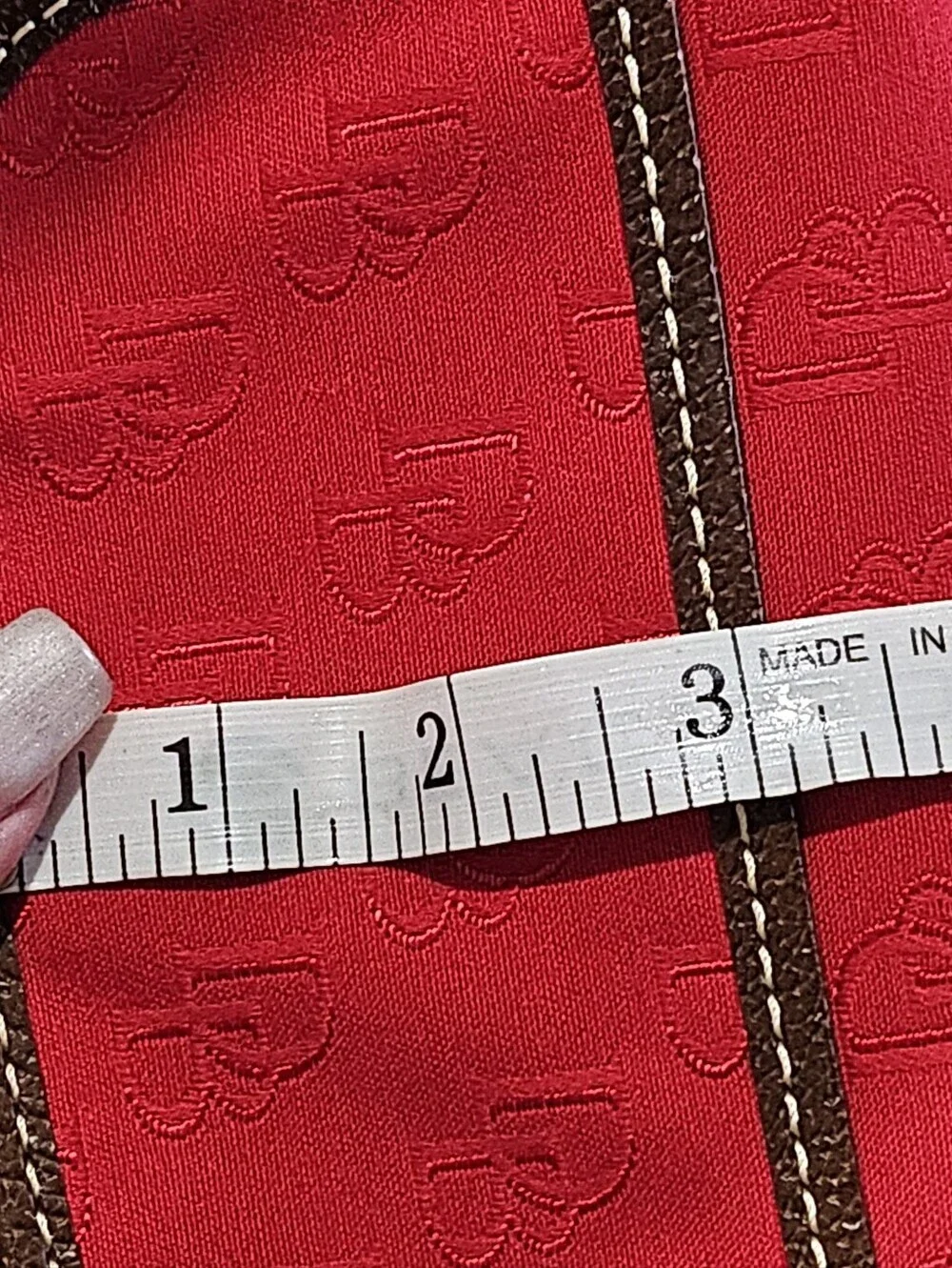 Dooney & Bourke Red Monogram Wristlet Pouch Brown Trim Smal Clutch Wallet.